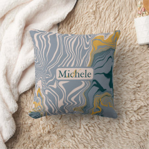 Grey & Marble Swirl Custom Name Letter Throw Pillow