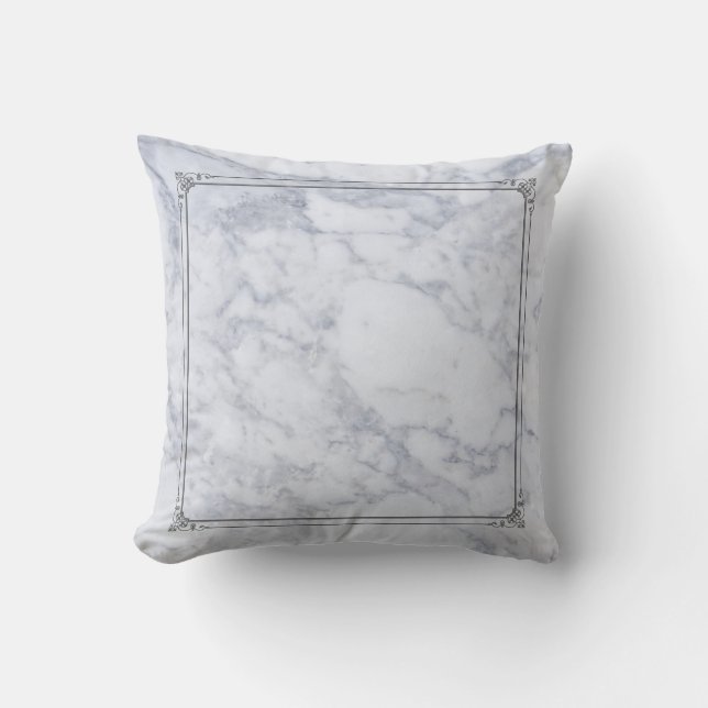 Grey Marble Texture & Elegant Grey Frame Throw Pillow (Front)