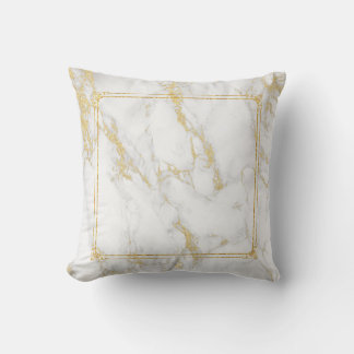 Grey Marble Texture & Gold Frame & Accents Throw Pillow