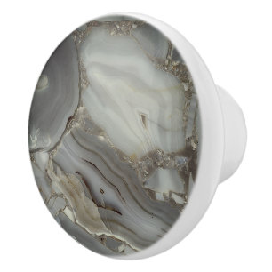 Grey Marble with Gold Vein Ceramic Knob
