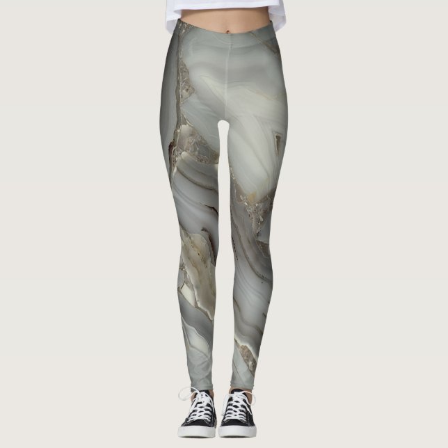 Grey Marble with Gold Vein Drawstring Bag Leggings (Front)