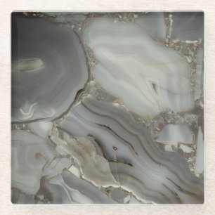 Grey Marble with Gold Vein Glass Coaster