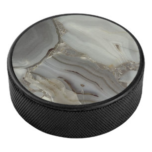 Grey Marble with Gold Vein Hockey Puck