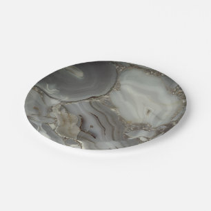Grey Marble with Gold Vein Paper Plate