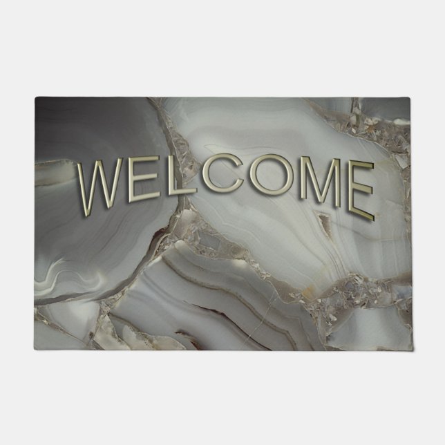 Grey Marble with Gold Vein Welcome Matts Doormat (Front)
