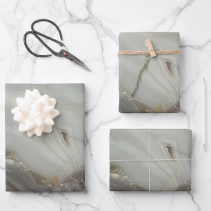 Grey Marble with Gold Vein Wrapping Paper Sheet