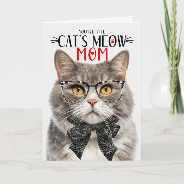 Grey Marbled Cat for Pet Mom on Mother's Day Holiday Card (Front)