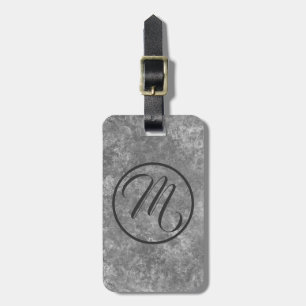 Grey Marbled Oval Monogram Luggage Tag