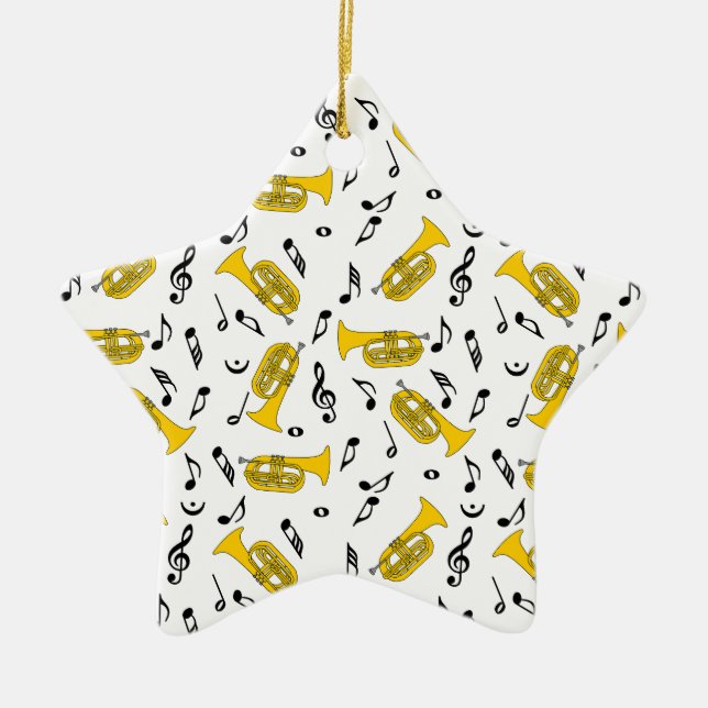 Grey Marching Baritone Music Notes Ceramic Ornament (Front)