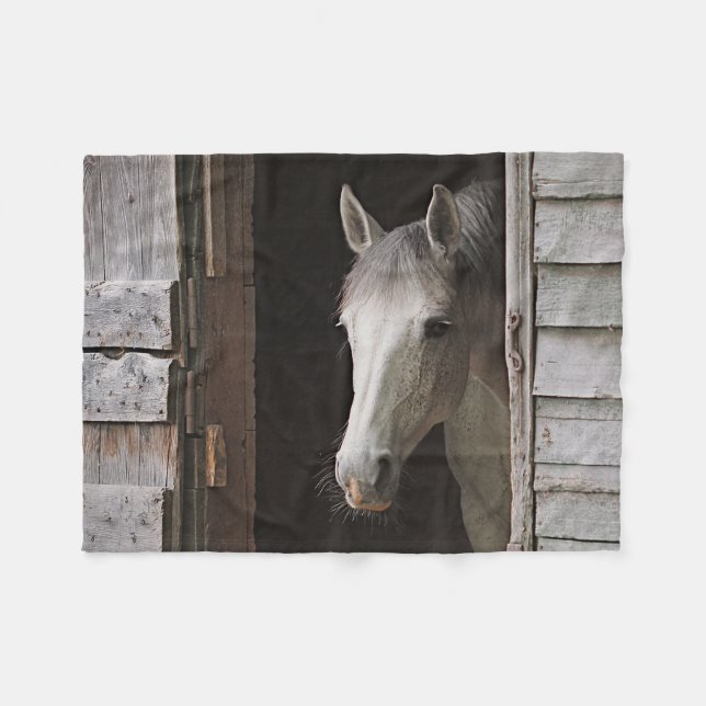 Grey Mare Horses Fleece Blanket (Front (Horizontal))