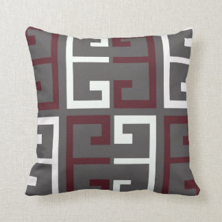 Grey, Maroon and White Tile Throw Pillow