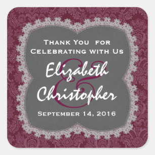 Grey Maroon Damask Wedding Thank You Wedding R354N Square Sticker