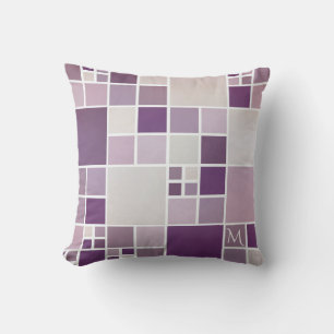 Grey Mauve Monogram Mosaic Pattern Pillow