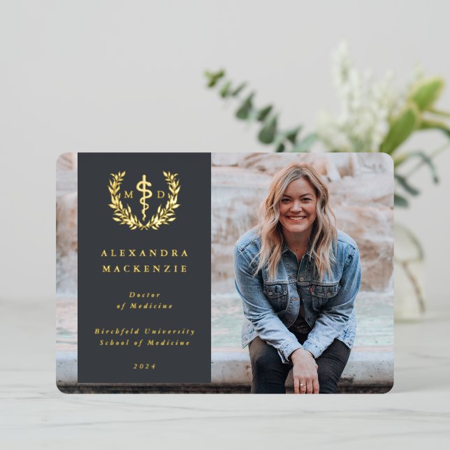 Grey MD Asclepius Graduation Photo Announcement (Standing Front)