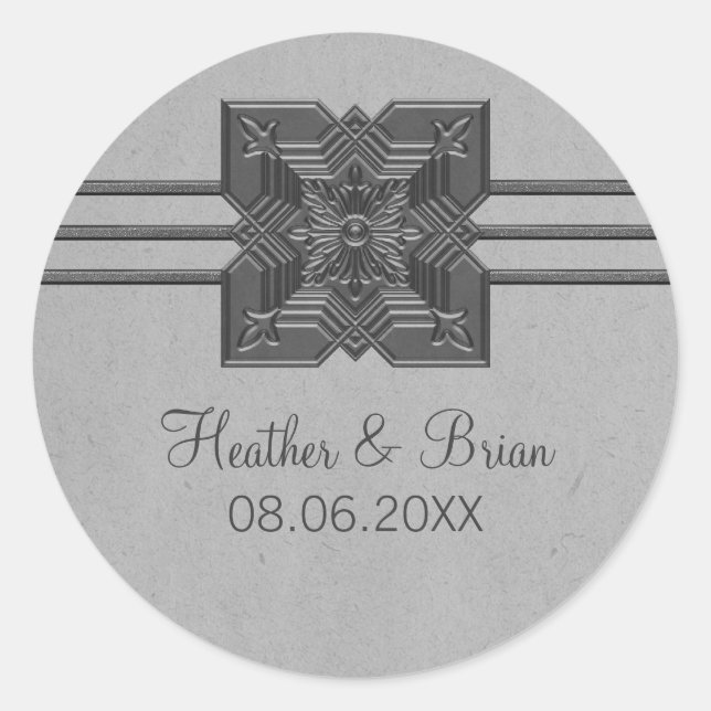 Grey Medallion Border Wedding Stickers (Front)
