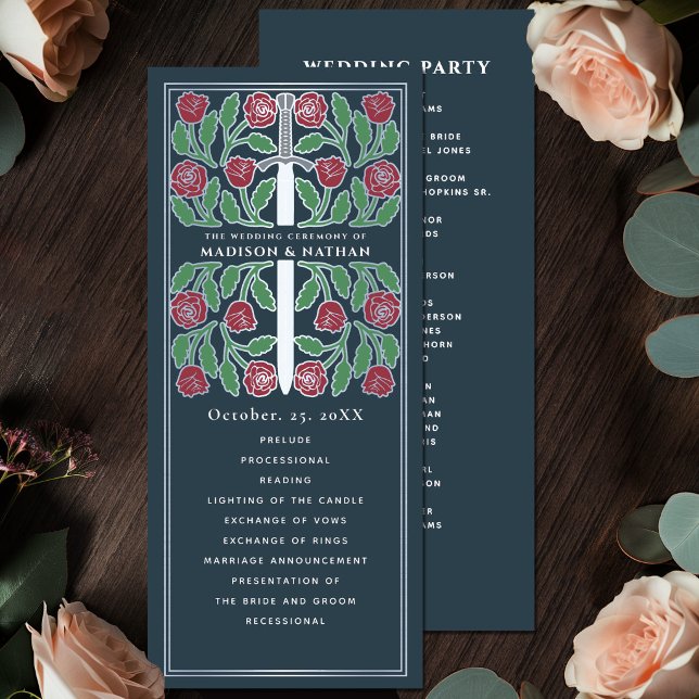 Grey Medieval Floral Silver Sword Royal Wedding Program (Creator Uploaded)