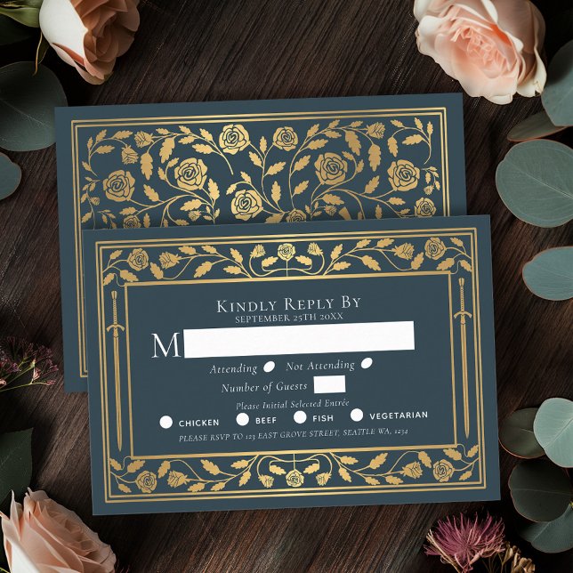 Grey Medieval Sword Wedding RSVP Enclosure Card (Creator Uploaded)