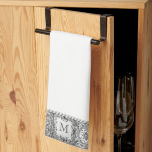 Grey Mediterranean Tile Personal Custom Monogram Kitchen Towel