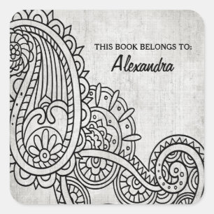 Grey Mehndi Motif Bookplate Stickers