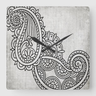 Grey Mehndi Motif Clock