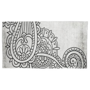 Grey Mehndi Motif Pillow Case