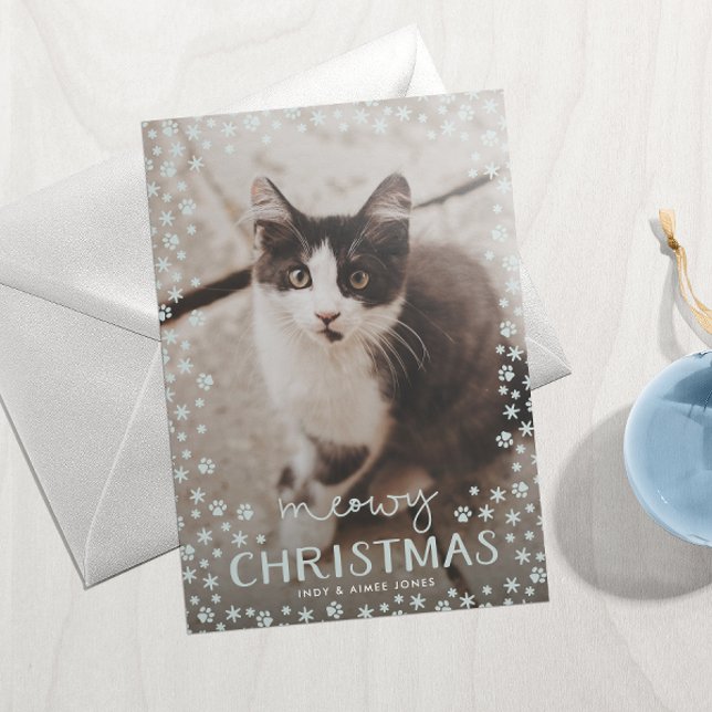 Grey Meowy Noël Animateur de famille Carte photo d (Créateur téléchargé)
