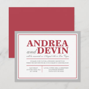Grey & Merlot Wedding Reception ONLY Invitations