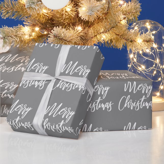 Grey Merry Christmas Calligraphy Wrapping Paper (Holidays)