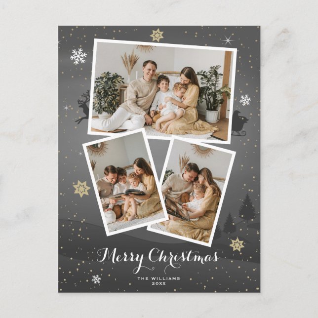 Grey Merry Christmas Holiday Photo Postcards (Front)