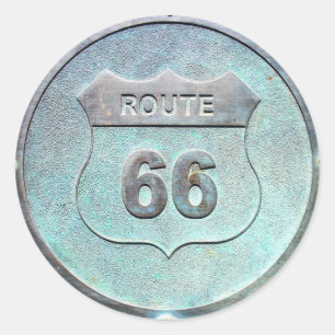 Grey Metal Route 66 Plaque Classic Round Sticker