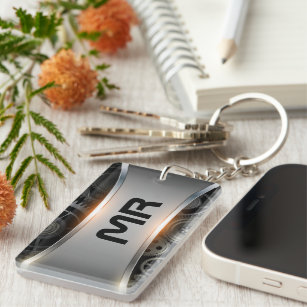 Grey metallic background luggage tag keychain