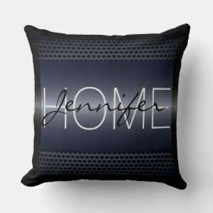 Grey Metallic Holes Metal Look Monogram Throw Pillow