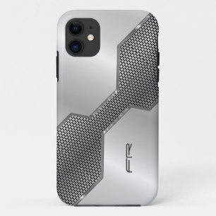 Grey Metallic Look Geometric Metal Mash Pattern 3 iPhone 11 Case