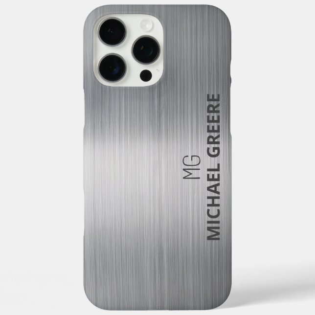 Grey Metallic Professional Monogrammed Case-Mate iPhone Case (Back)