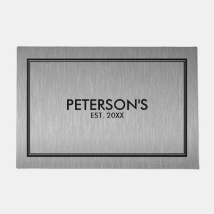 Grey Metallic Texture Print Black Frame Doormat