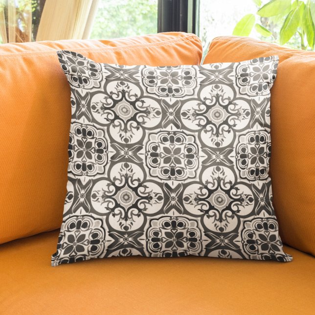Grey Mexican Talavera Pottery Tile Fiesta Throw Pillow (Creator Uploaded)