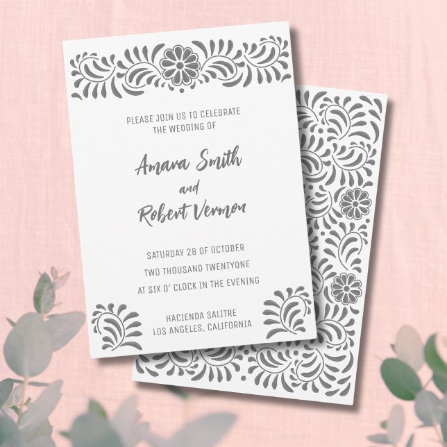 Grey Mexican Talavera wedding invitation (Creator Uploaded)
