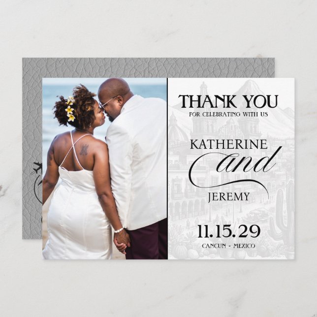 Grey Mexico Passport Thank You Card (Front/Back)