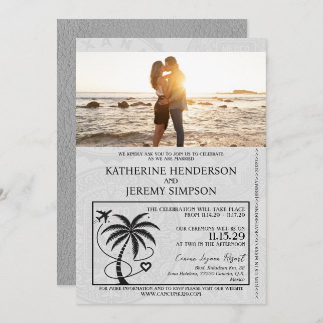 Grey Mexico Passport Wedding Invitation (Front/Back)