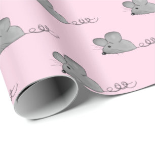 grey mice on pink wrapping paper