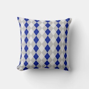 Grey & MIDNIGHT BLUE Diamonds ARGYLE Pattern Throw Pillow