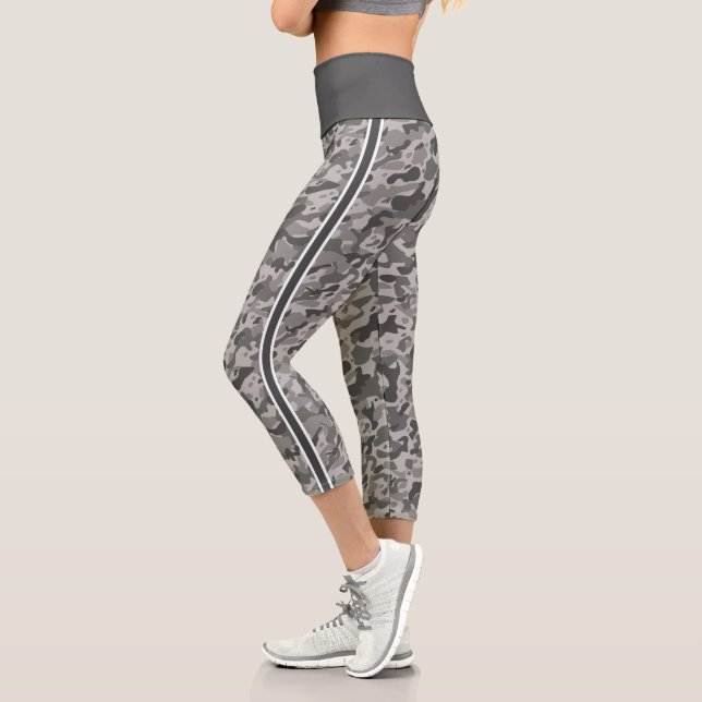 Grey military camouflage white and grey stripes capri leggings (Left)