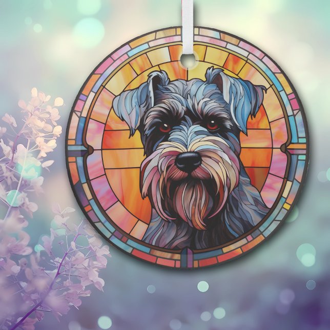 Grey Miniature Schnauzer Dog Stained Glass Ornament (Creator Uploaded)