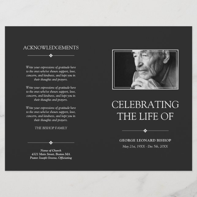 Grey Minimal Celebration of Life Funeral Program (Front)