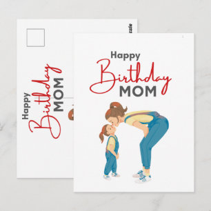 Grey Minimalist “Happy Birthday Mom” Graphic Postcard