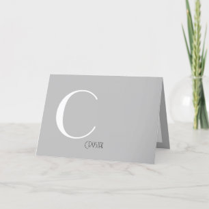 Grey Minimalist Monogram Custom Name Thank You Card