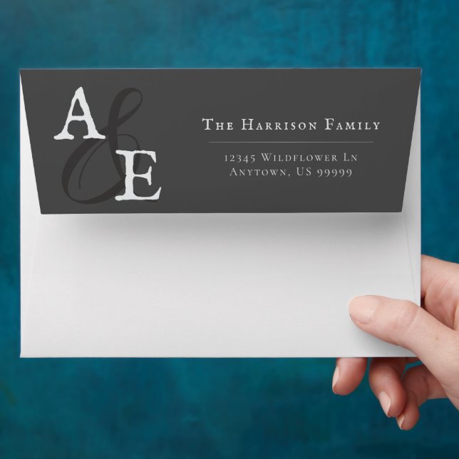 Grey Minimalist Monogram Wedding Envelope (Hand)