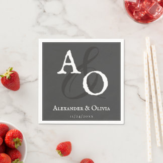 Grey Minimalist Monogram Wedding Napkin