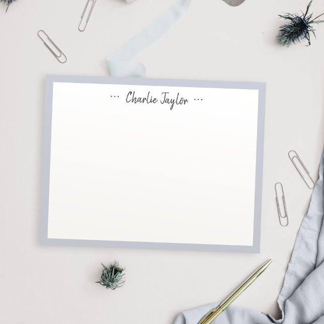 Grey Minimalist script mens personalized Card (Gray Minimalist script mens personalized Note Card)