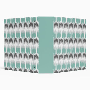 Grey Mint Aqua Modern Abstract Floral Ikat Pattern Binder